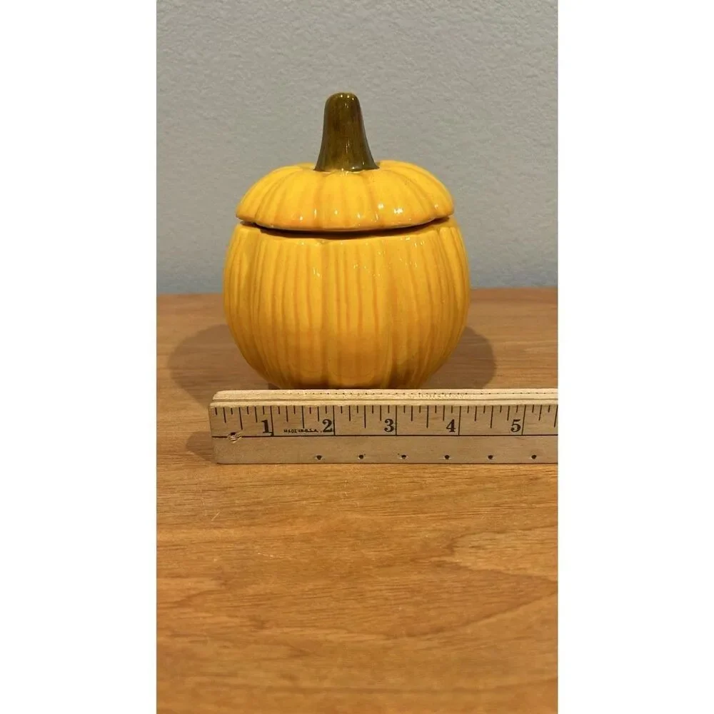 Vintage Pumpkin Bowl Jar with Lid  Ceramic Candy Dish